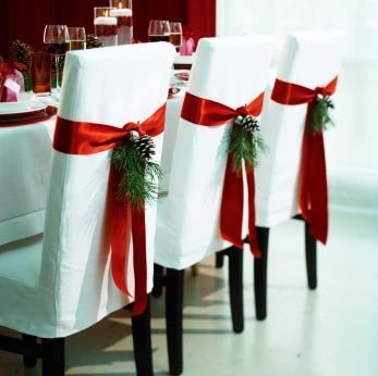 Dining chairs decked out for the holidays. More in this series.