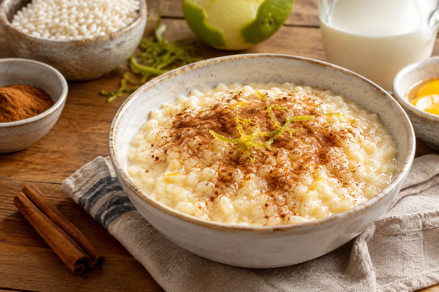 Arroz doce tradicional cremoso com limão e canela